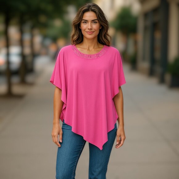 Peter Nygard Holiday Party Asymmetrical Hem Scoop Neck Cape Tunic Blouse Size L - Picture 1 of 11